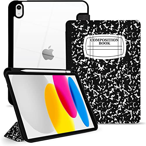TopPerfekt iPad 10th Generation Hybrid Case 2022 10.9 inch 2022 A2757 A2777 A2696, TPU Shockproof Frame and Protective Leather Cover [Built-in Pencil Holder, Support Auto Sleep/Wake] Composition Book