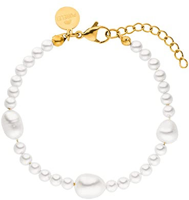 Purelei® Glace Armband (Gold), Wasserfestes Perlenarmband für Damen, Armband aus Edelstahl mit Perlen, Geschenk für Frauen, 16-19 cm Länge verstellbar