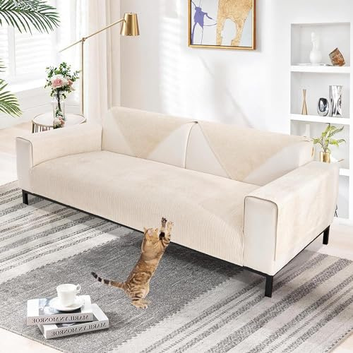TOPCHANCES Sofa Überzug,Chenille Sofabezug 1/2/3/4 Sitzer Couch Überzug L Form Universelle rutschfeste Eckcouch Waschbar Sofabezug Hund Katze Kratzschut(Gebrochenes Weiß,70×90cm 1pcs)