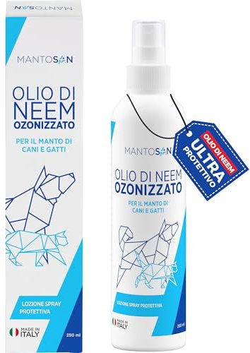 Mantosan Olio di Neem Ozonizzato per Cani e Gatti 250ml Spray Ultra Protettivo Sgradito a Zecche Pulci Zanzare Insetti Azione Naturale abbinabile a Antiparassitario Repellente Antizecche Antipulci