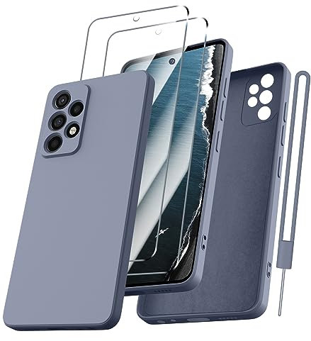 Kukiwhy für Samsung Galaxy A52/ A52S 5G Hülle mit 2 Stück Panzerfolie, Handyhülle für Samsung A52 4G/5G Ultra Dünn Slim mit Microfiber, Kratzfeste Rundumschutz Hülle für Samsung A52 4G/5G-Blau Grau