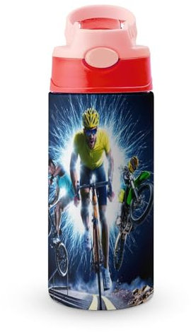 Multi Sport BMX Dirt Bike Water Bottle With Straw And Handle Travel Coffee Mug Sports Stainless Steel Tumbler Funny Cup 12 Oz