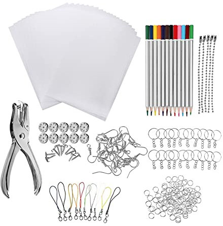 Kahdsvby Schrumpffolie aus Kunstpapier, einziehbar, Set aus Kunststoff, Locher, Schlüsselanhänger, Bleistifte, Basteln, Farbe, Blei, Folie, thermisch, manuell