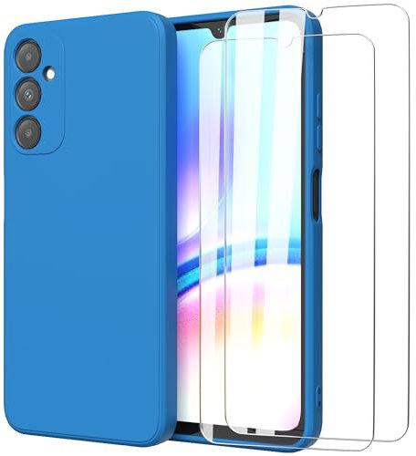 MOONESS kompatibel mit Samsung Galaxy A05s 6,7 Zoll Hülle,Handyhülle für Samsung Galaxy A05s 6,7 Zoll mit 2 Stück Schutzfolie,Liquid Silikon TPU Schutzhülle Dünn Backcover - Bleu
