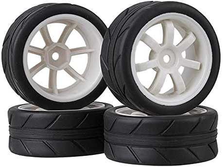 BQLZR RC 1:10 Hex Weiß 7 Speichen Kunststoff Felgen & Schwarz Pfeil Muster Gummireifen Reifen Auf Straße Rennwagen 4 Stück