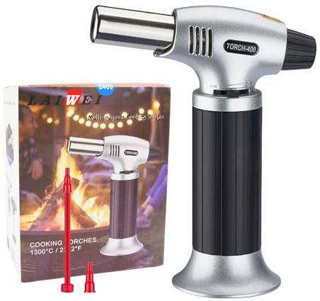 Blasfackeln LAIWEI S400 Küchen-Blasfackel Feuerzeug, Nachfüllbar, Passend für alle Butan-Kanister, Einstellbare Flamme, Ideal zum Grillen, Backen, für Desserts und Sahnetorten.
