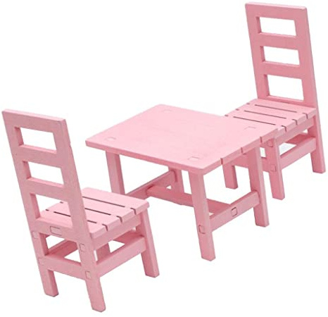 Harilla Puppenhausmöbel für 1:6 Figuren, Esszimmer Set mit Tisch und Stühlen, Pink