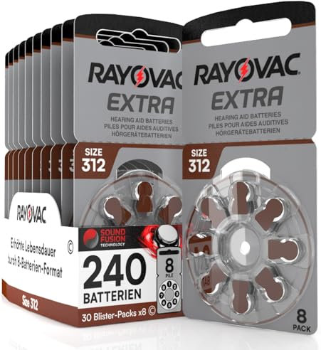240 Piles Rayovac Extra 312 Prothèses Auditives pour Sourds avec Technologie Sound Fusion (30 Blisters de 8 Piles)