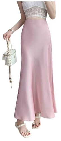 FXSMCXJ Gonna Lunga Donna Gonne di Raso per Donne Office Gonna di Coda di Pesce in Alto-Rosa-m