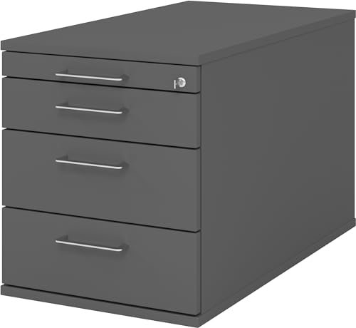 bümö Rollcontainer mit Schubladen, Container abschließbar aus Holz in Graphit - Rollwagen für's Büro als Schreibtisch Unterschrank, Bürocontainer od. Schreibtischcontainer mit Bügelgriffe