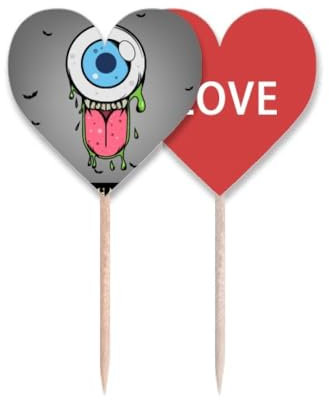 Palillo de dientes de monstruo de Halloween de Universe and Alien, bandera de amor, corazón, etiqueta para cupcakes