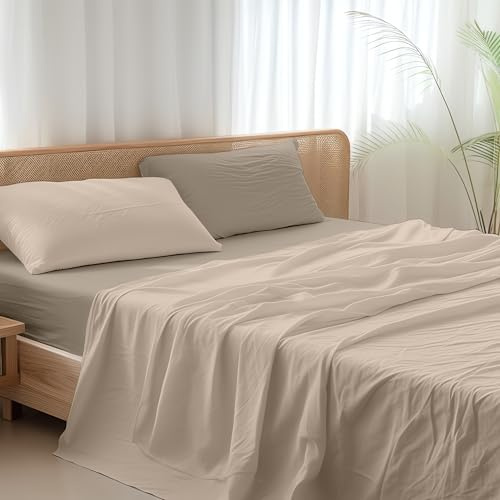 Ruggeri Set Lenzuola Completo Letto Matrimoniale Microfibra Tortora Bicolor | 100% Morbida Microfibra di Alta Qualità 2 Federe + 1 Lenzuolo con Angoli + 1 Lenzuolo Sopra Collezione Everyday