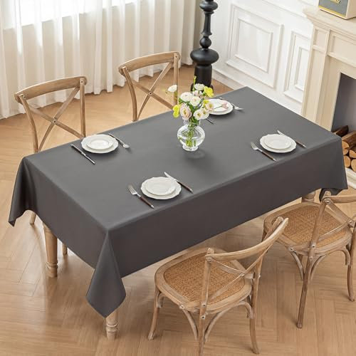 Moonooda Tischdecke Dunkelgrau Waschbar, 140X180cm Tischdecken Tischtuch aus Polyester, Leicht wasserabweisend mit Lotuseffekt, Dauerhaft Kratzfest für Haus, Hochzeiten, Party