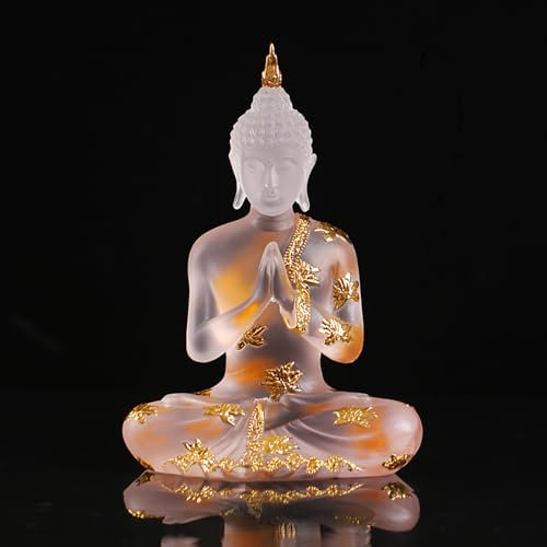 NNYCC Buddha Statue aus Kristallharz Meditations Deko für Den Innenbereich, Thailändische Sitzende Buddha Figur Spirituelle Geschenke für Tisch Zen,Weiß,L