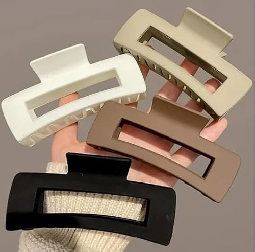 4 Pack Large Hair Claw Clip For Thick & Thin Hair Matt Coated Solid Colour Rectangle Hair Accessories for women and kids