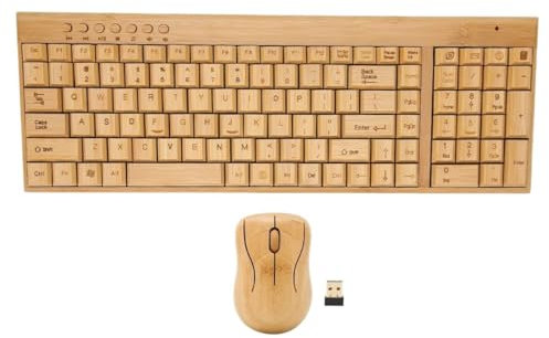 GTOULHH Tastiera e Mouse Kit Tastiera E Mouse in bambù Tastiera E Mouse for PC in Legno di bambù da 2,4 GHz for PC Portatile Laptop, PC