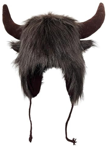Bison-Mütze, Bison-Mütze, Flauschige Ohren, Plüsch-Ohrenklappen-Mütze Mit Hörnern, Flauschige Ohr-Kopfbedeckung Für Halloween, Winterbüffel Mit Hörnern, Warme Winter-Plüsch-Beanie-Mütze Mit Hörnern