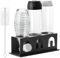 ACTIV CUISINE Porte-bouteilles pour bouteilles Sodastream Duo Crystal, 3 égouttoirs en acier inoxydable avec anneaux de protection, tapis d'égouttement, porte-couvercles et brosse à bouteilles, noir