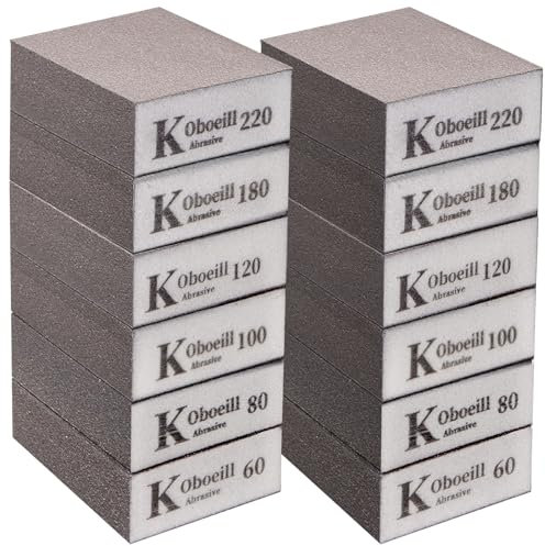 12PCS Sanding Blocks for Wood - Sanding Sponges with 6 Grit(60/80/100/120/180/220), Washable Reusable Sandpaper Blocks for Wet and Dry Wood, Wall, Metal, Polish, Paint, Furniture