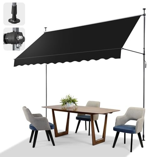 LEADZM Klemmmarkise 300 cm Breit,Balkon Markise ohne Bohren,mit Handkurbel,Wasserdicht,Sonnenschutz,UV-beständig,Höhenverstellbar,für Terrasse,Balkon,Garten,Laden,Schwarz