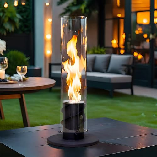 JHY DESIGN Portable Tabletop Fire Pit Fire Bowl Pot Clean-Burning Bio Ethanol Ventless Tabletop Fireplace for Indoor Outdoor Garden Events Parties (Black Spiral)