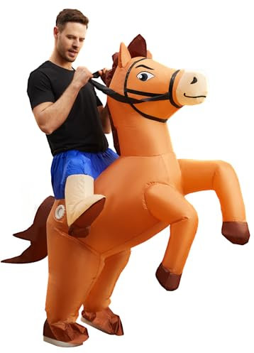 Poptrend Aufblasbare Pferde Kostüm für Erwachsene Kinder, Aufblasbares Pferdekostüm für Männer Frauen, Halloween Aufsitzpferd Kostüme für Cosplay Party (Erwachsene)