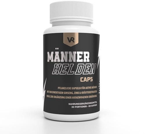 MÄNNER HELDEN CAPS – 60 Kapseln – Ginseng, Zink, Bioperin & Pflanzenextrakte für Männer – Energie, Ausdauer & Fokus – Vegan & ohne Zusatzstoffe – Hergestellt in der EU – Laborgeprüfte Qualität