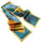 GIMIRO Satin Seidenschal Doppelschichten 150 x 16cm Luxuriöser Schal, Tropisches Blattmuster, Türkis-Gold, Quadratisches Design mit Gelbem Rand (Green Blue Brown Orange)