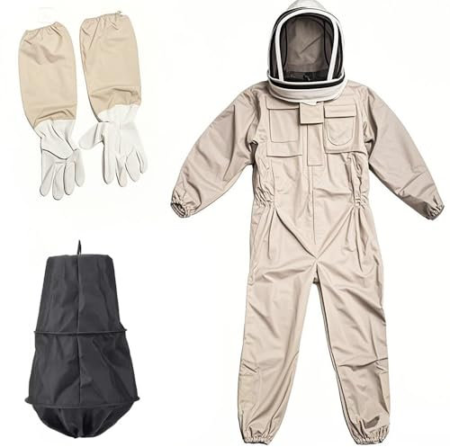 Imkeranzug,Proffessionelle Imkerkleidung Anzug,Ganzkörper-Imkerkleidung,mit Handschuhen,abnehmbarer und atmungsaktiver Kapuze,elastischen Bündchen Wird mit einem Sammelkäfig geliefert für Imker (XL)