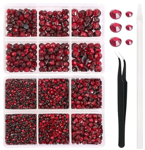 FDHBDF Lot de 6600 strass estampés à chaud, pierres précieuses en cristal pour verres à vin, vêtements, chemises, paillettes, base plate, rondes, avec pince à épiler et stylo pour enregistrement