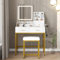 YOURLITE Dressing Table with Lighted Mirror and Lights, Compact Vanity Table with Drawers for Bedroom, White Modern Makeup Desk with Hair Dryer Rack Open Storage Sections and Cushioned Stool