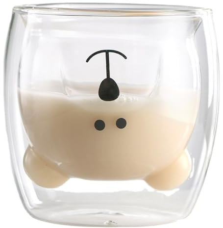 Bear Cup, 280ml Insulated Double Wall Glass Coffee Mugs, Clear Coffee Cups for Latte, Cappuccino, Tea, Beverage, Birthday Valentine's Day Gifts