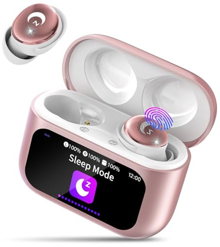 Wireless Earbuds with Smart Touch Screen, 2025 Mini Sleep Earbuds Bluetooth 5.4 Headphones In Ear with Noise Cancelling Mics, 48Hrs Bass Stereo Ear Buds, 5 EQ Modes/IPX7 Waterproof Earphones Rose