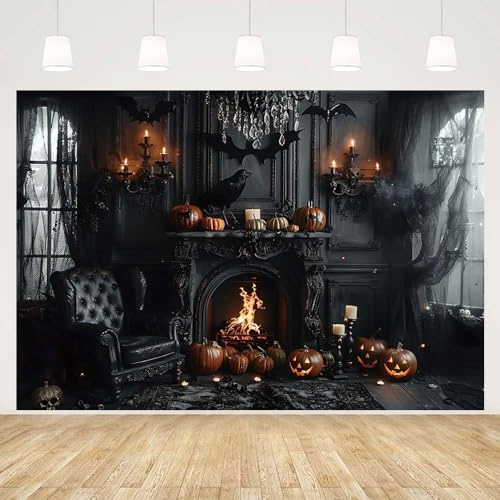 MEHOFOND 7x5ft Halloween Backdrop Black Gothic Spooky Castle Night Horror Pumpkin Background for Photography Halloween Decorations Children Party Trick Or Treat Decor Photo Studio Props