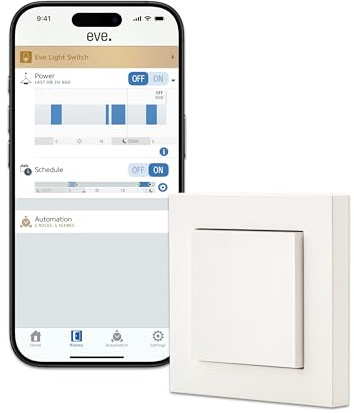 Eve Light Switch (Matter) : Interrupteur Mural Connecté pour Apple Maison, Alexa, Google Home, Smartthings, Home Assistant; Made In Germany; Compatible Avec les Interrupteurs unipolaires