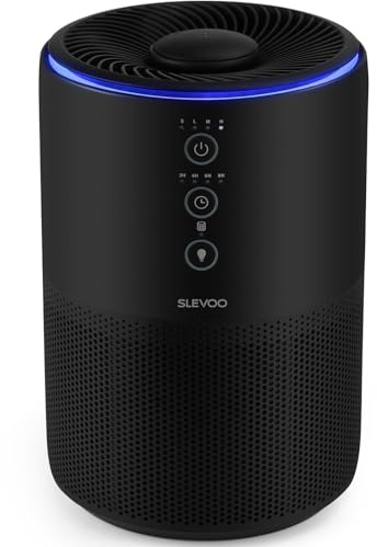 Air Purifier for Home & Bedroom, Quiet HEPA Filter for Smoke, Pet Dander, Odours with Fragrance Sponge & 4 Speed for Sleep, 4 × Replacement pre-filters for Bedroom, Blue Ambient Light (Black)
