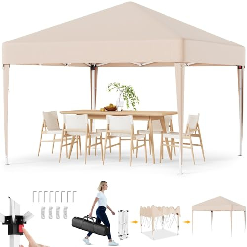 Devoko Pavillon 3x3 Wasserdicht Stabil Winterfest | 3-fache Höhenverstellung,Faltpavillon UV Schutz 50+,Pavillon Faltbar,mit Tragetasche,Für Garten Outdoor Camping,Beige
