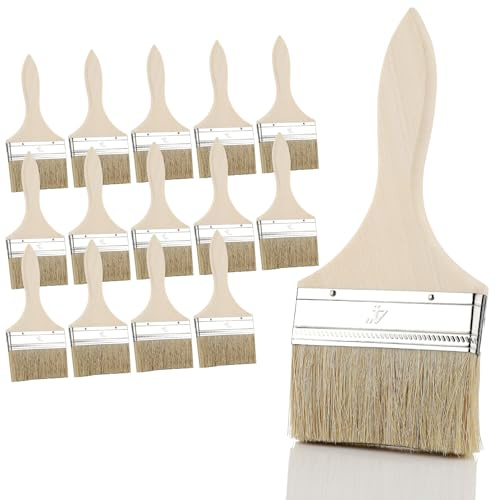 KGGZKG 14 Pcs 4 Inch/10.16cm Paint Brushes Chip Paintbrushes Professional Large Paint Brushe Wooden Handle for Varnish Supplies Painting Stain Adhesive Wood Oil Glues Walls and Home DIY