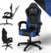 Juskys Gaming Stuhl – PC Stuhl & Bürostuhl in einem, ergonomisch, verstellbare Rückenlehne, höhenverstellbar, Kunstleder Gaming Chair Schwarz/blau