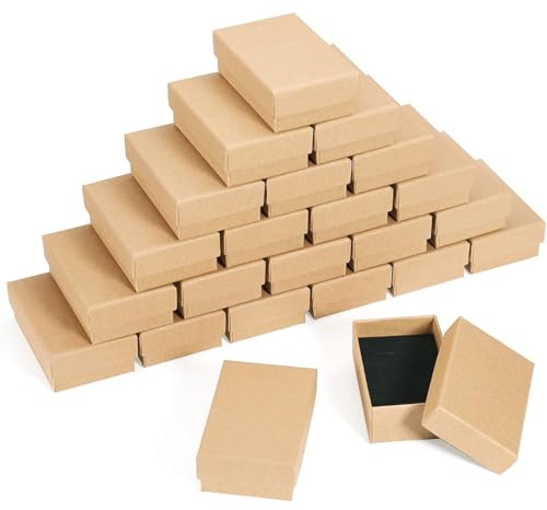 OIXEYA 24 Stück Klein Kraft Braune Pappschachteln Schmuckschatulle Rechteck Karton Schmuck Boxen Geschenkbox Pappschachteln mit Deckel Für Weihnachten Halskette Ring Geschenke Display, 8x5x2.5 cm