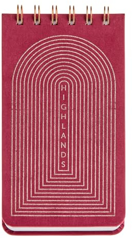 Miquelrius - Notizblock, liniert, 70 Blatt, Highland Days, Rot | Weißes Papier, 80 g/m², Einband mit Samteffekt, doppelte Metallspirale, 90 x 160 mm, Stempel in Roségold