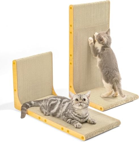 Conlun Rascador para Gatos, 58 cm Forma en L Montable en Pared, Panel de Rascado Vertical, Cartón Duradero para Proteger Muebles de Gatos de Interior, Grande,Efecto Madera,Lote de 2