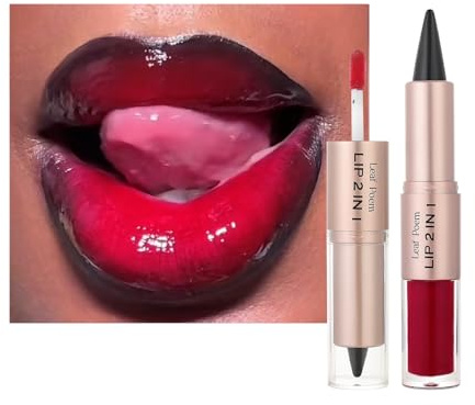 2-in-1-Lippenkonturenstift und Lippenstift mit zwei Enden, glänzender Glitzer-Spiegel-Flüssig-Lippenstift, langanhaltender hochpigmentierter Lippenkonturenstift, vielseitiges Lippen-Makeup (#02)