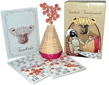 Generico Tombola Tradizionale Classica Napoletana con Cestino in Vimini – Set Completo con Cartelle, Numeri e Panariello – Gioco Classico per Famiglie, Feste e Regalo Artigianale