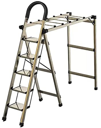 Wäscheständer Für Drinnen, Faltbar, Tragbar, Platzsparend, Leiter-Wäscheständer, Aluminium-Wäscheständer, Eine Leiter Für Zwei Zwecke, Ausziehbares Pedal, Für Kleidung, Bettwäsche, Imitation, Gold
