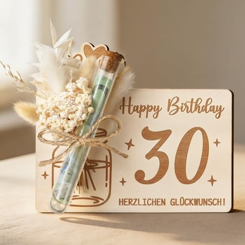 Originelle 30 Geldgeschenke Geburtstag Frauen Männer, Holz Geburtstagskarte 30 mit Happy Birthday, Geschenk 30. Geburtstag Frau Mann, Geburtstagsgeschenk für 30-jährige Frauen & Männer