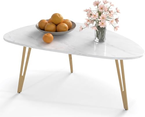 Table Basse Bois, Table Basse Scandinave, Petite Table Ovale de Salon Moderne, Facile à Monter, Très Solid, 85cm x 52cm x 43cm (Blanc Effet marbre)