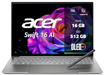 Acer Swift 16 AI OLED, Laptop, Ultra X7, 16GB RAM, 512GB SSD | 16 OLED 120Hz Display Touch, Intel Core Ultra X7 358H, 16GB RAM, 512GB SSD, Arc B390, Windows 11, QWERTZ, SF16-71T-7053