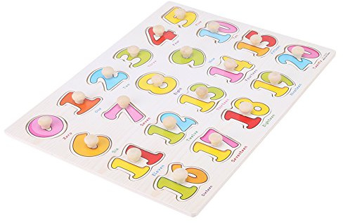 FTVOGUE Knob-Holzpuzzle, Kognitives Holzpuzzle aus Holz und Kunststoff, Leuchtende Farben, Handgrifftraining, Räumliches Denken, Zahlen-Tier-Frucht-Puzzle für, Babys (A3002 (digital))