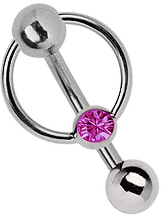 Modern Nature Piercing-Schmuck Intimpiercing Titan Banane in 1,6 x 14 mm + 5 mm Lochkugel und Klemm-Ring mit Stein in pink
